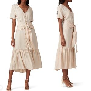 Love, Whit by‎ Whitney Port Cream Minimalist Tan Sleeve Tiered Maxi Dress S